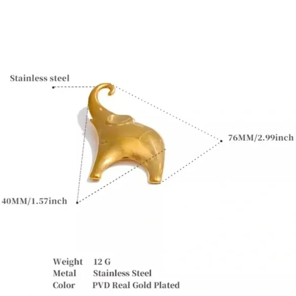 Elephant Gold Stainless Steel Waterproof Brooch - Picture 9 of 16